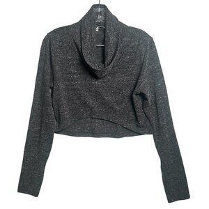Cabi Medium Womens Cropped Sweater Turtleneck Black Long Sleeve Top Speckled